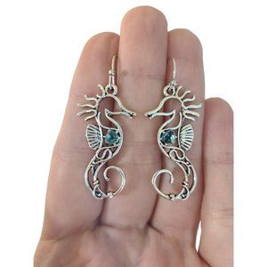 Unique Silver Seahorse Dangle Earrings Gift Beach Ocean Animal